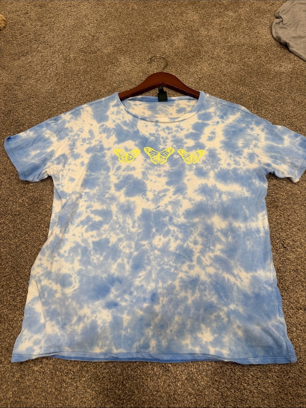 Wild Fable Blue Tie-Dye Tee with Yellow Butterfly Motif